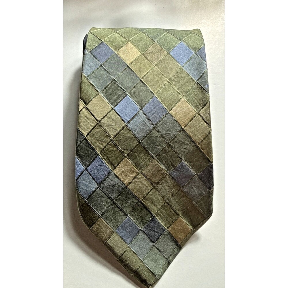 Zylos George Machado Silk Men's Tie Green Blue Beige 57" Long 3.75" Wide